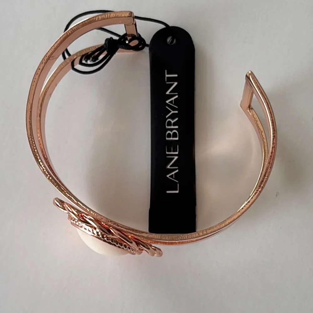 Lane Bryant Rose Gold and Cream Asymmetrical Filigree Cuff Bracelet